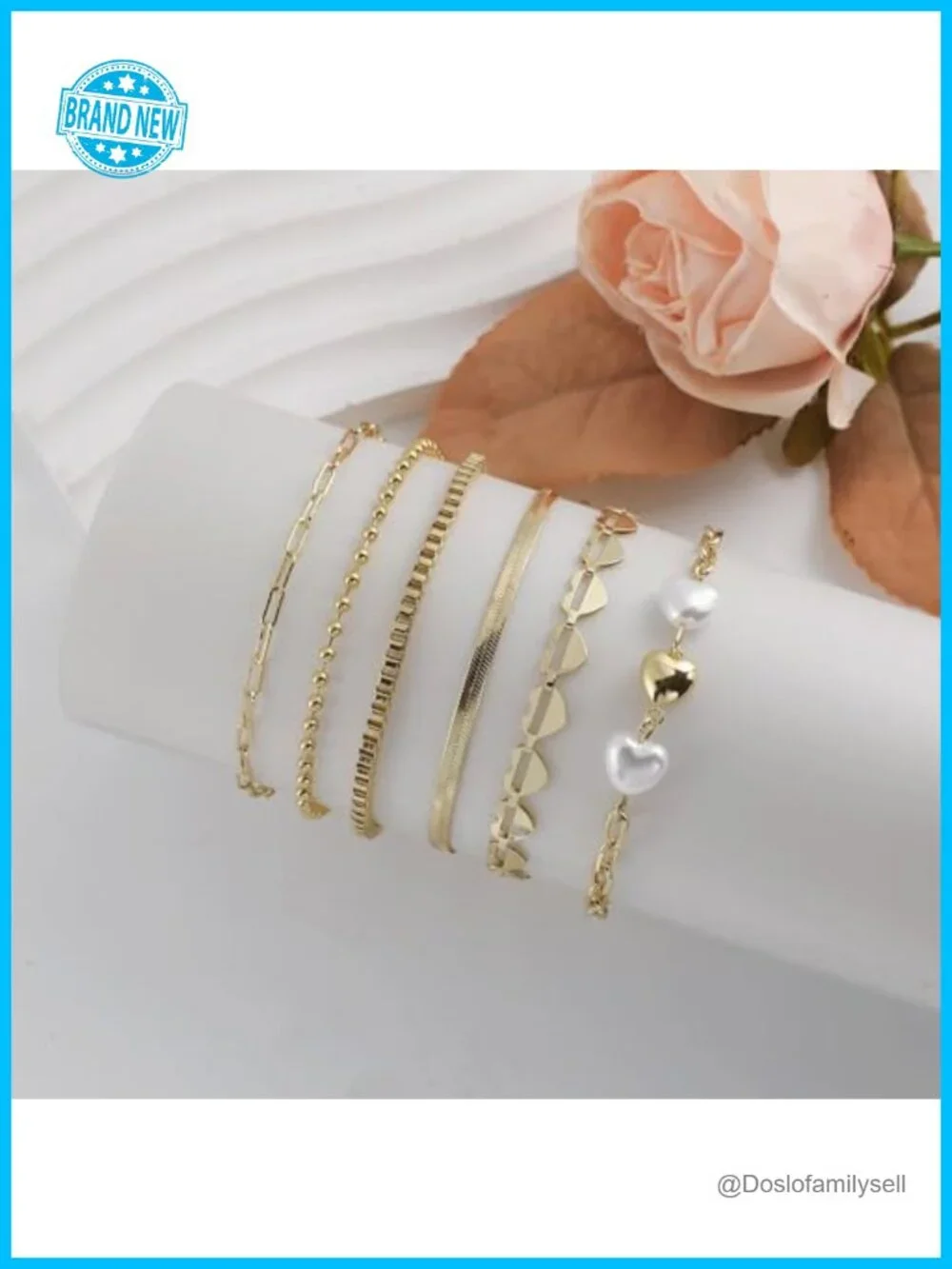 6Pcs Gold Plated Bracelet Set Stackable Layering Paperclip Chain Adjustable